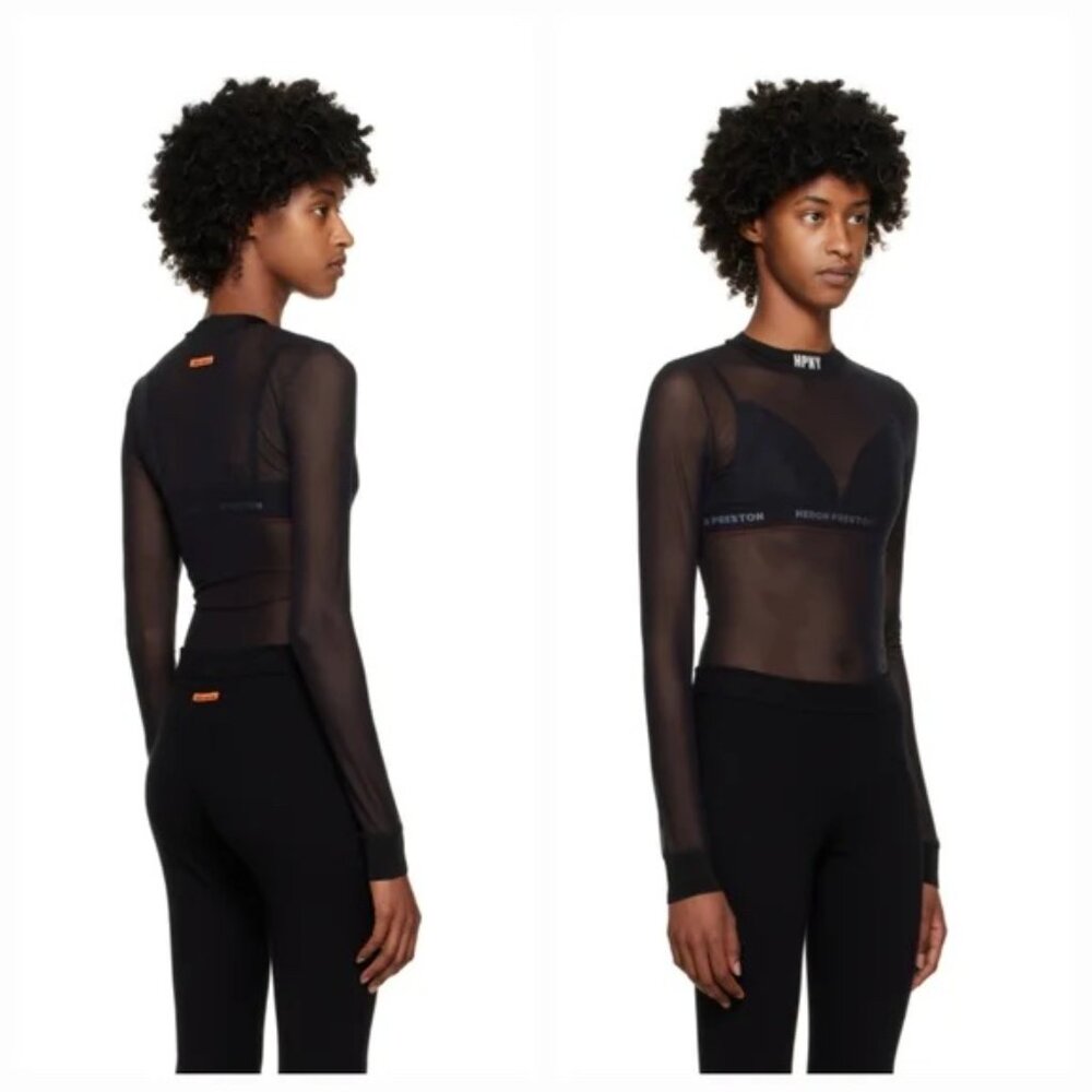 HERON PRESTON Black 'HPNY Sheer Black Bodysuit‎ Bodysuit XS
